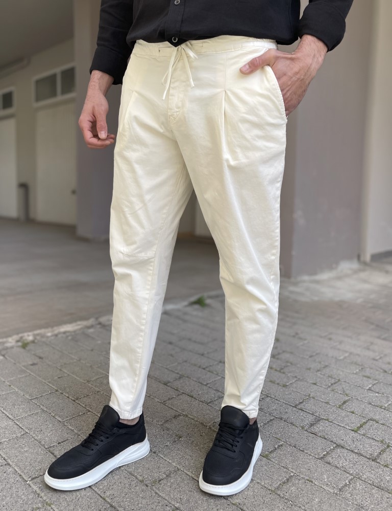 Ανδρικό εκρού loose υφασμάτινο παντελόνι με πιέτα 2344E φωτογραφία